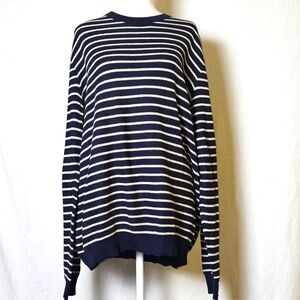 Vince Navy and Cream Striped Crewneck Sweater